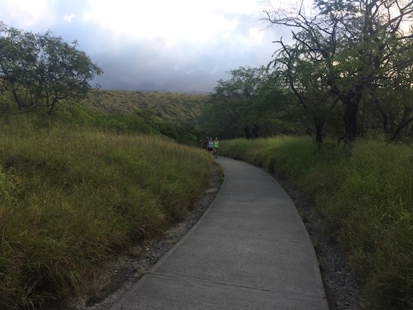 A view of the beginning of the paved section of trail